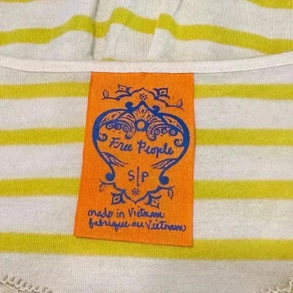 Free People yellow and white striped shirt with lace trim size small - Picture 10 of 10